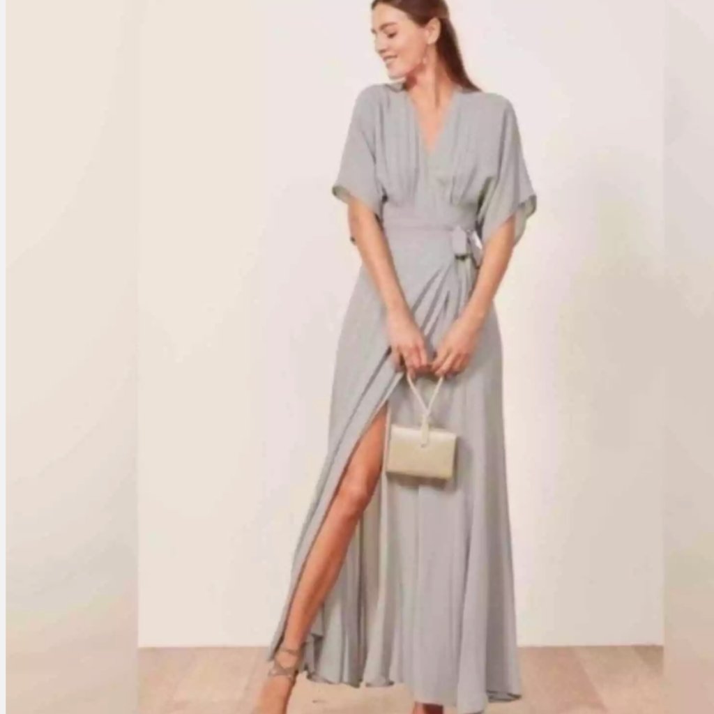Bridesmaid Reformation Nwt Size Large Gray Maxi Dress